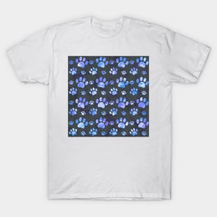 Watercolor blue purple Paw Pattern Black T-Shirt